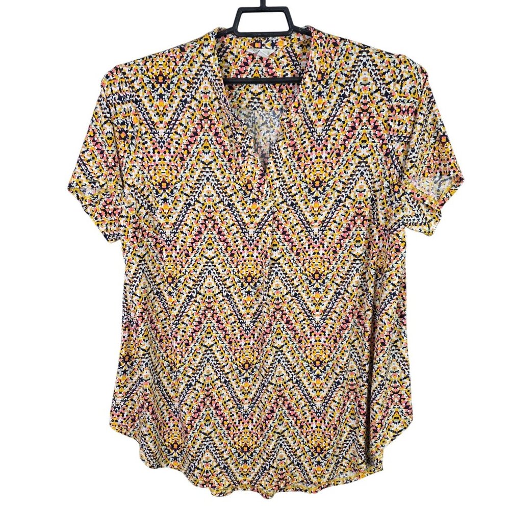 Womens Est. 1946 Multicolor Chevron Pattern Blouse Short-Sleeve Size 18/20W
